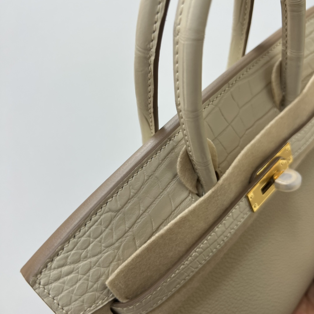 Hermes Touch Birkin 25CM Bag In Craie Togo and Matte Alligator Crocodile Leather